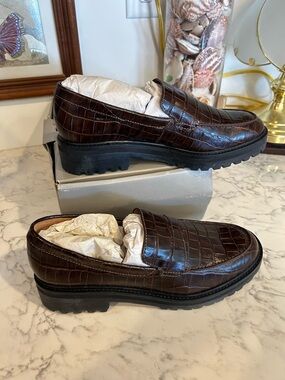 NWT Everlane Leather The Lug Loafer in Brown Crocodile Size 10